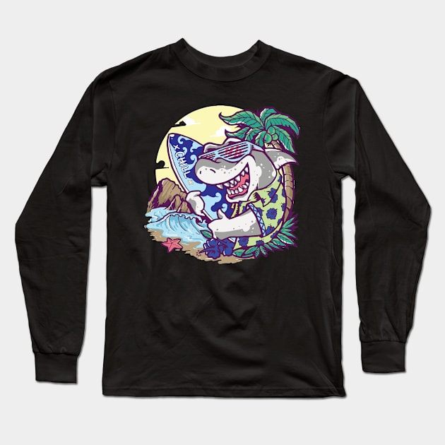 Surfer Shark Long Sleeve T-Shirt by shipwrecked2020